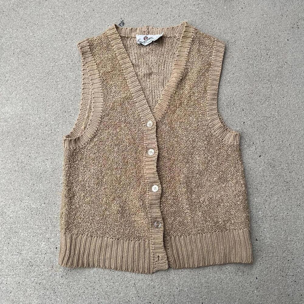 Vintage 80s Brown Cardigan Knit Vest